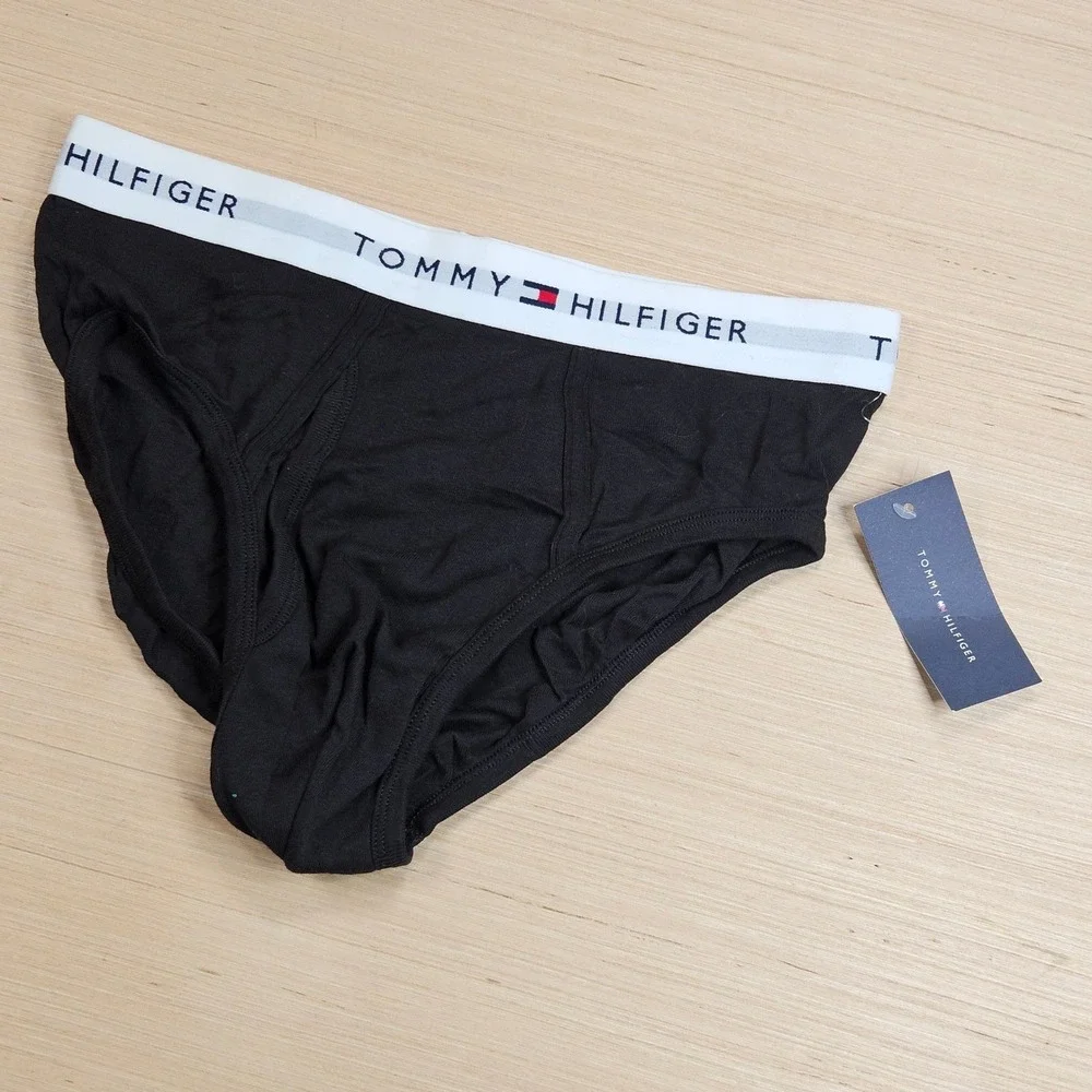 Tommy Hilfiger Briefs Mens M Black Logo Waistband Cotton Underwear NEW